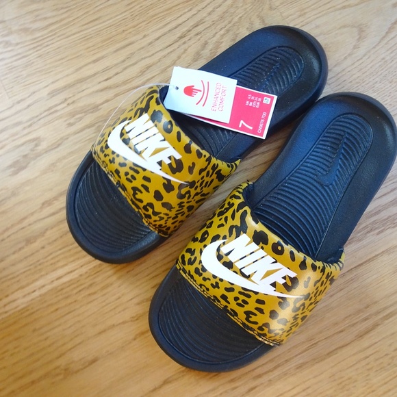 New w/ Tags Nike Victori One Brown & Black Cheetah Print Women's Slides Size 7 - Picture 5 of 6